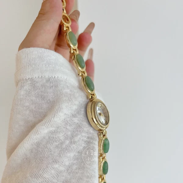 Vintage Gold Watch for women Green Jade Stone Bracelet Watch  display picture 1