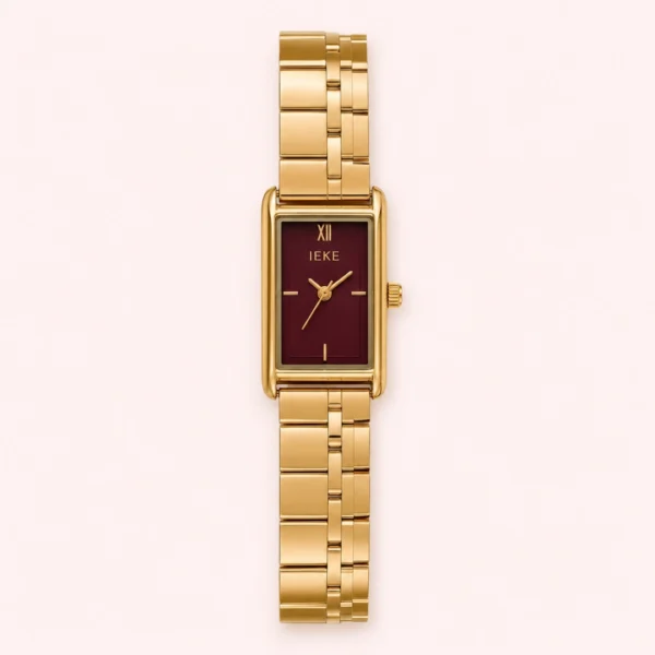 Minimalist Gold/Silver Burgundy Dial Rectangle Face Bracelet Watch for Women