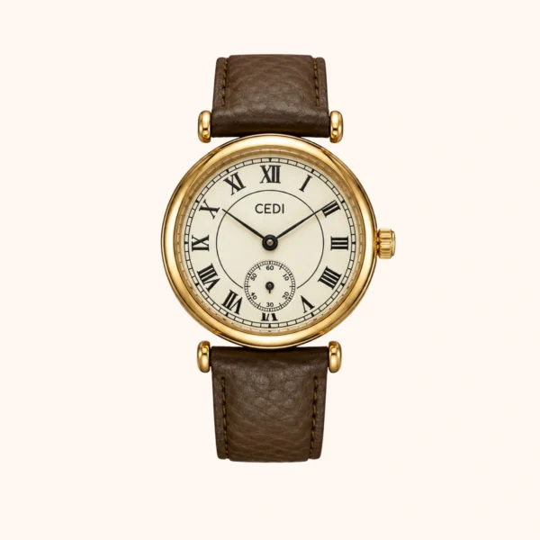 Classic Brown Roman Numerals Round Genuine Leather Watch