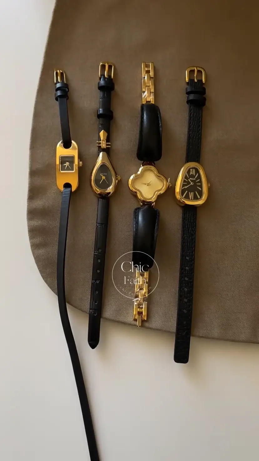 Black and gold color matching retro ladies watch collection pictures