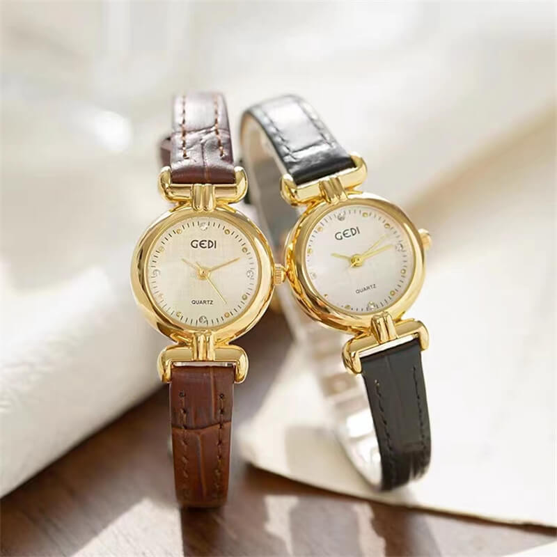 Vintage Style White Round Face Geniune Leather Ladies Watch