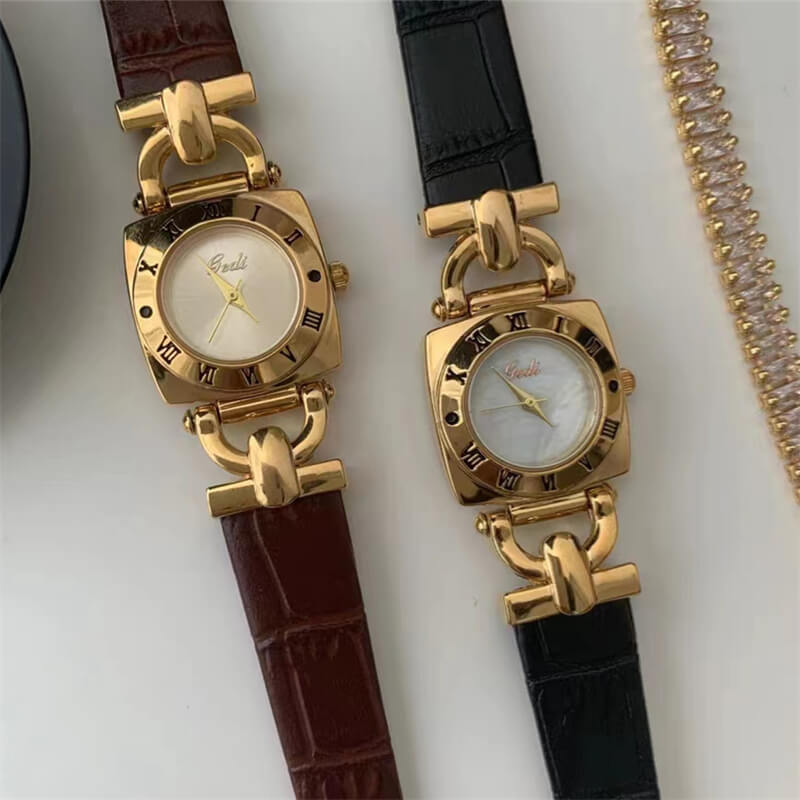 Chic Style Black/Brown Round Samll Face Leather Watch