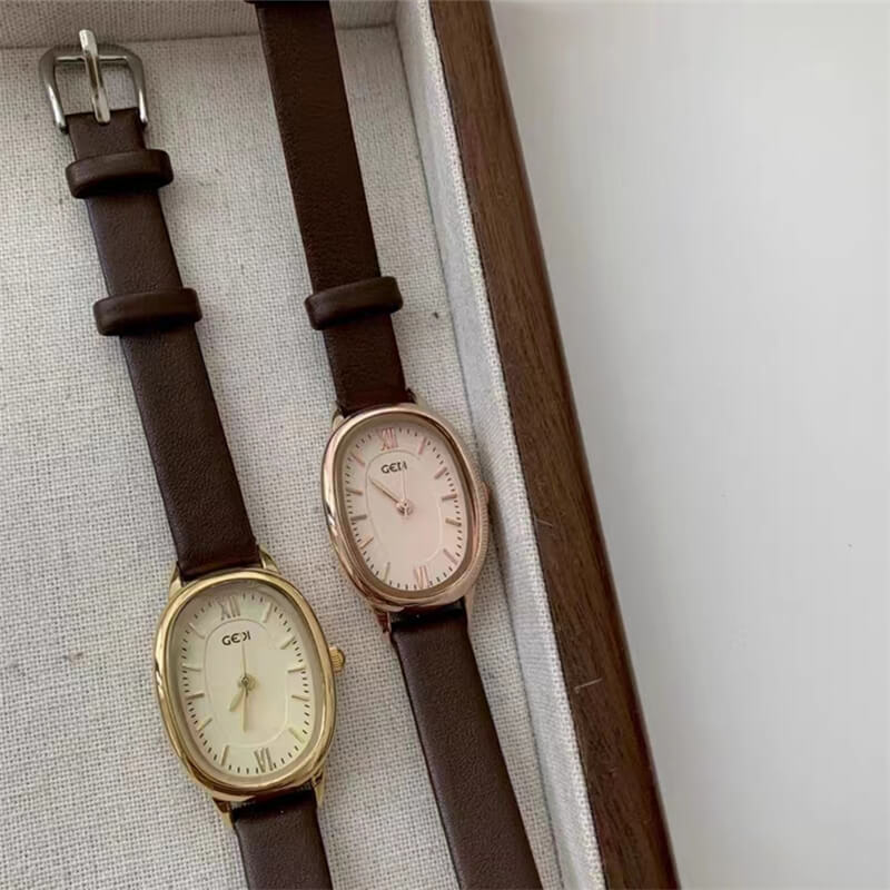 Chic Black/Brown Oval Leather Watch for Women