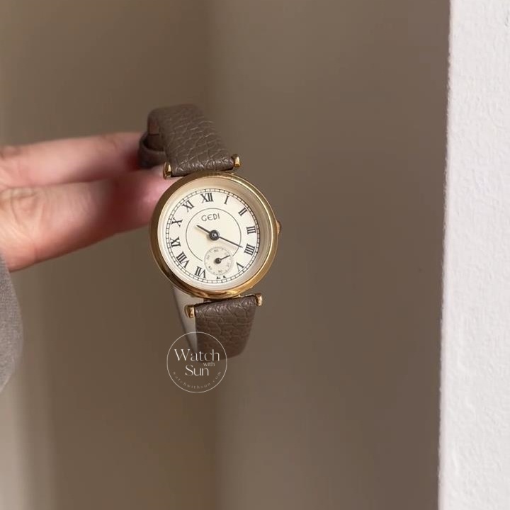 Classic Brown Roman Numerals Round Genuine Leather Watch