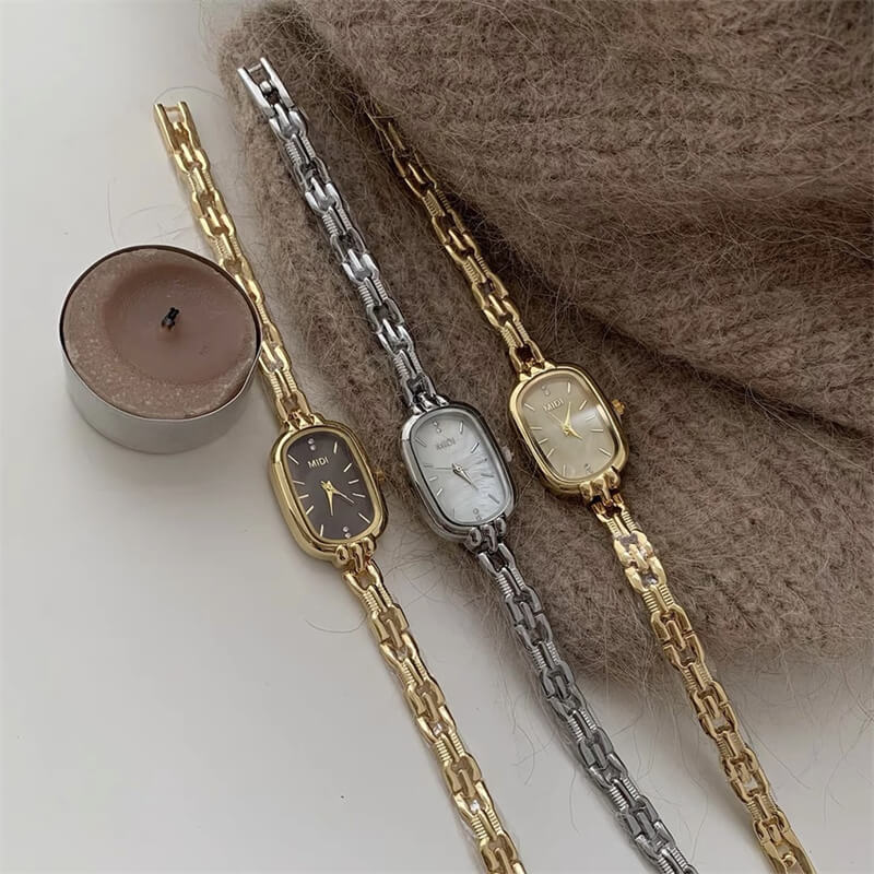 Dainty Gold/Silver Oval Mother of Pearl Bracelet Watch