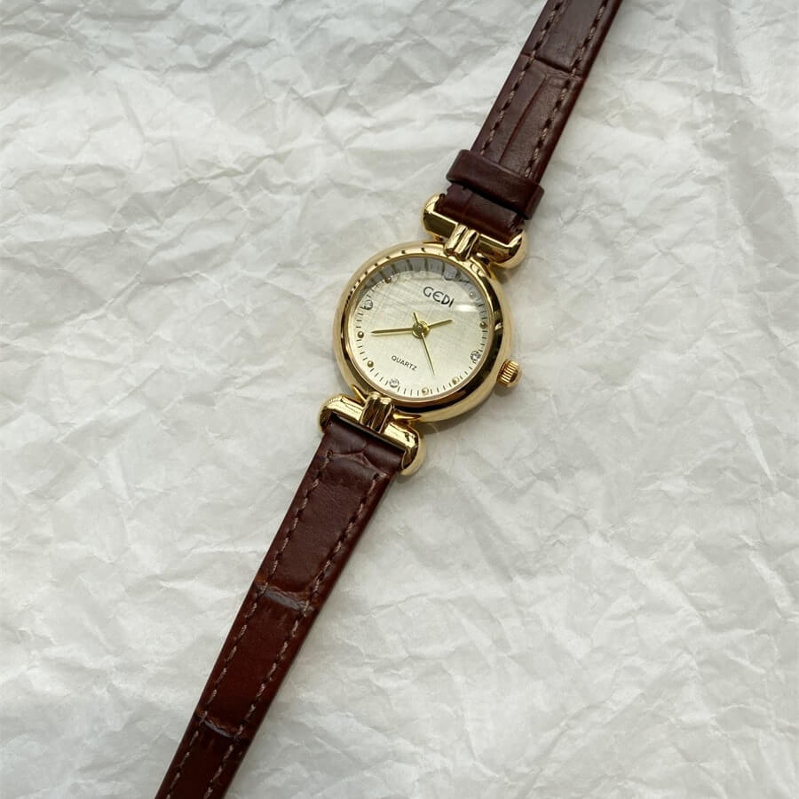Vintage Style White Round Face Geniune Leather Ladies Watch