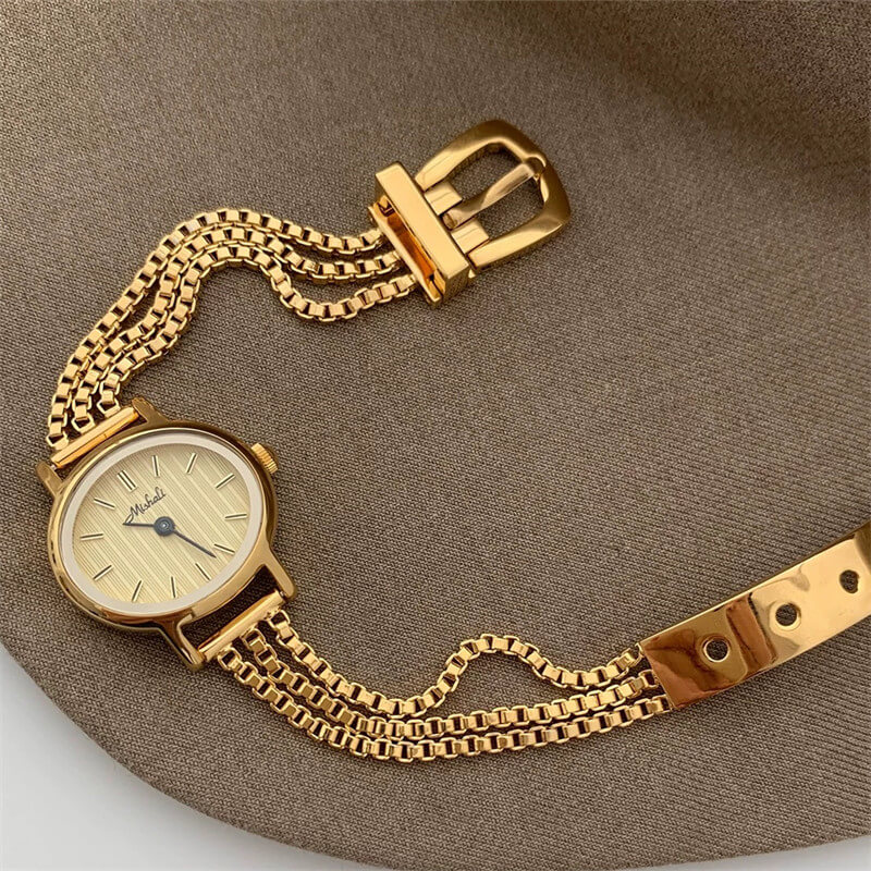 Dainty Gold Oval Face Bracelet Watch