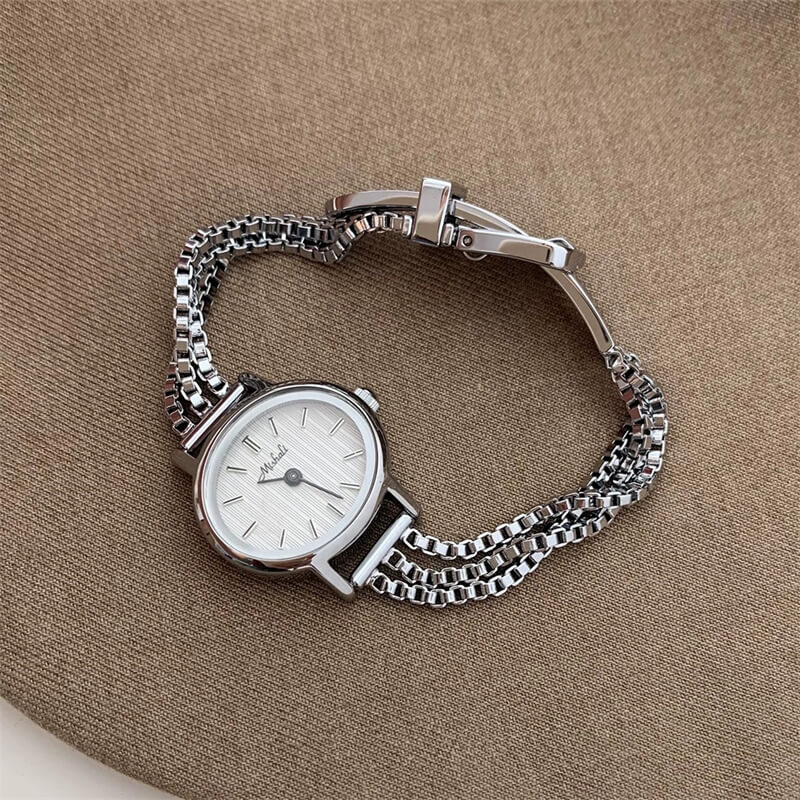 Dainty Silver Oval Face Bracelet Watch
