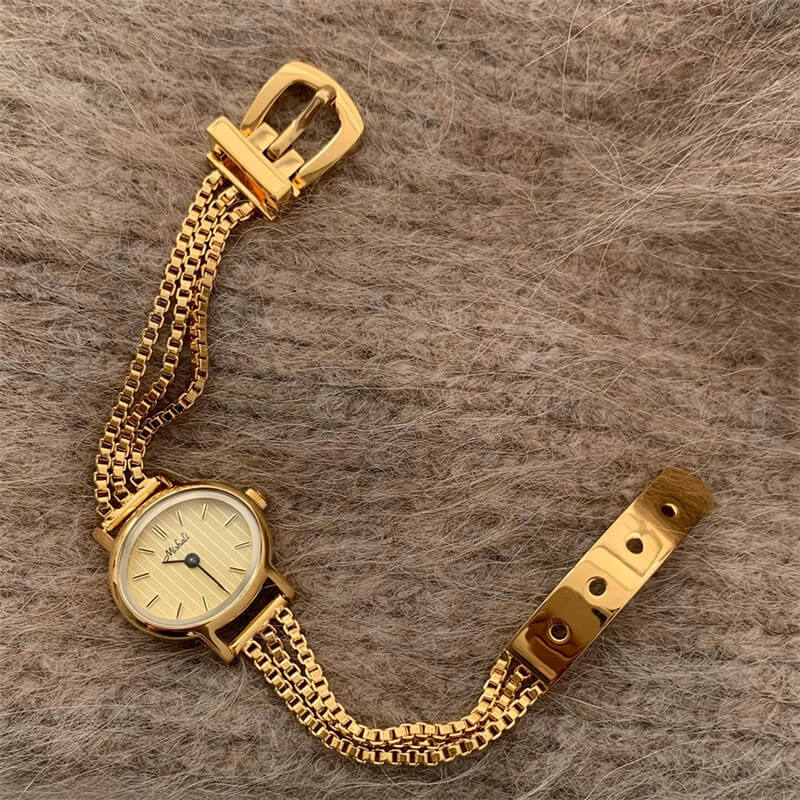 Dainty Gold Oval Face Bracelet Watch
