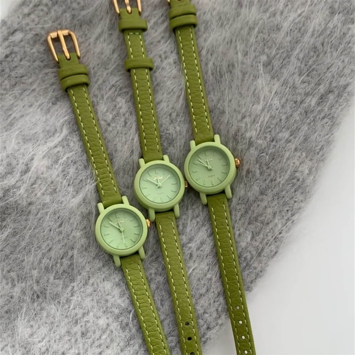 Colorful leather strap round small dial ladies watch