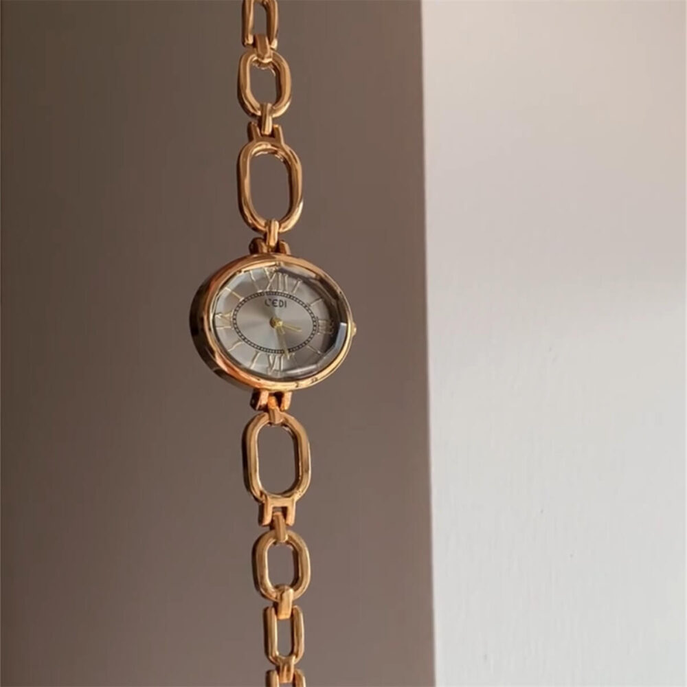 Women’s Oval Face Gold Bracelet Watch