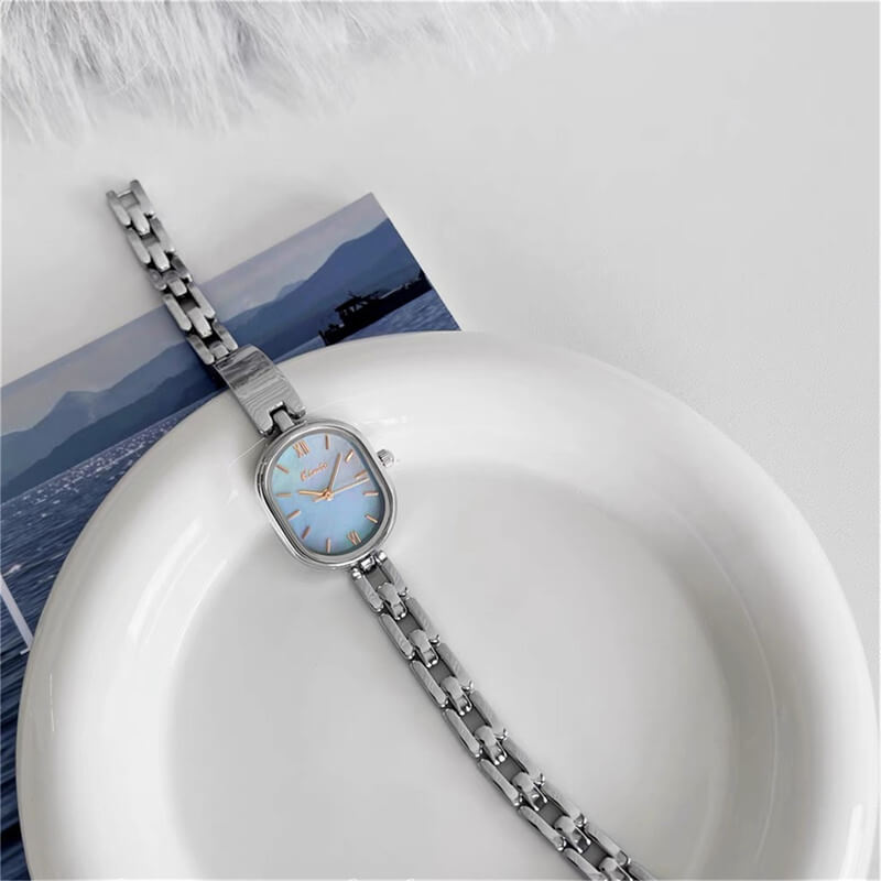 Dainty Mother of Pearls Oval Face Bracelet Ladies Watch