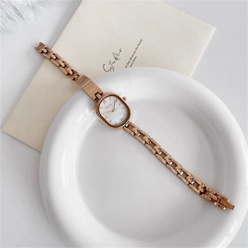 Dainty Mother of Pearls Oval Face Bracelet Ladies Watch