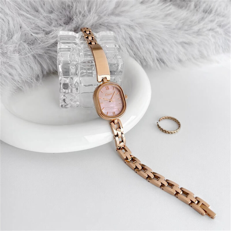 275-07.jpg Dainty Mother of Pearls Oval Face Bracelet Ladies Watch