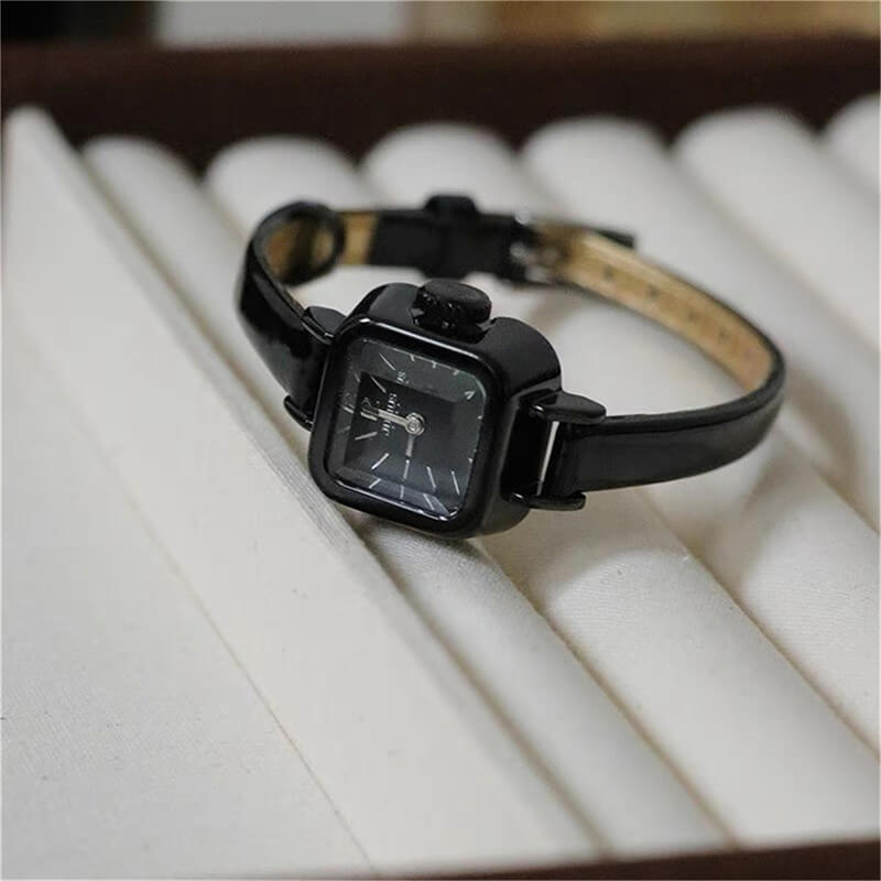 Classic Square Face Black Leather Watch