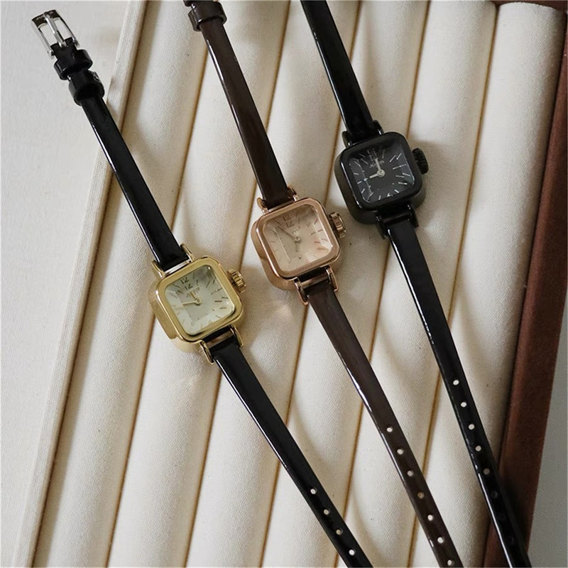 Classic Square Face Black Leather Watch