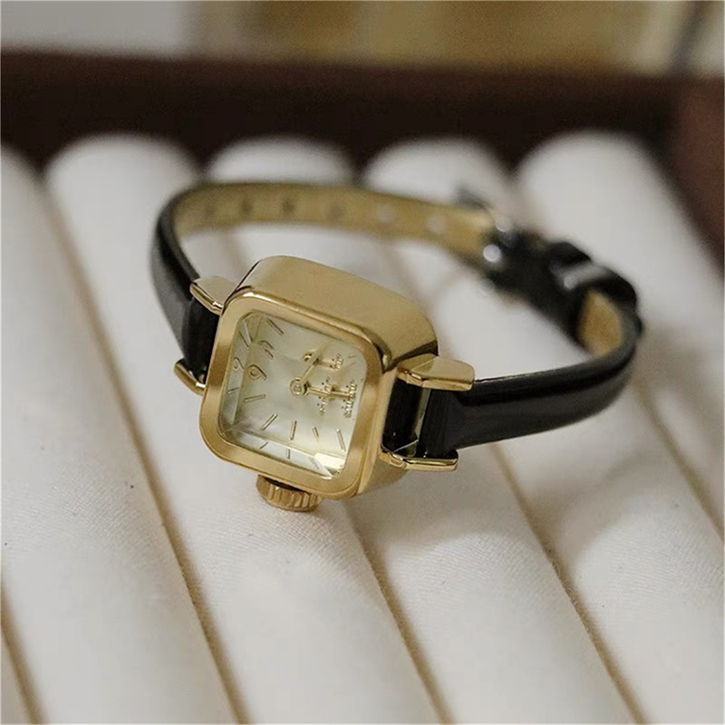 Classic Square Face Black Leather Watch