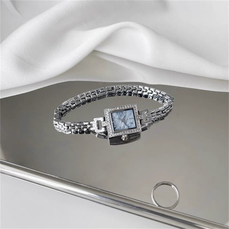 Dainty Silver Rectangle Face Stainless Steel Bracelet Watch