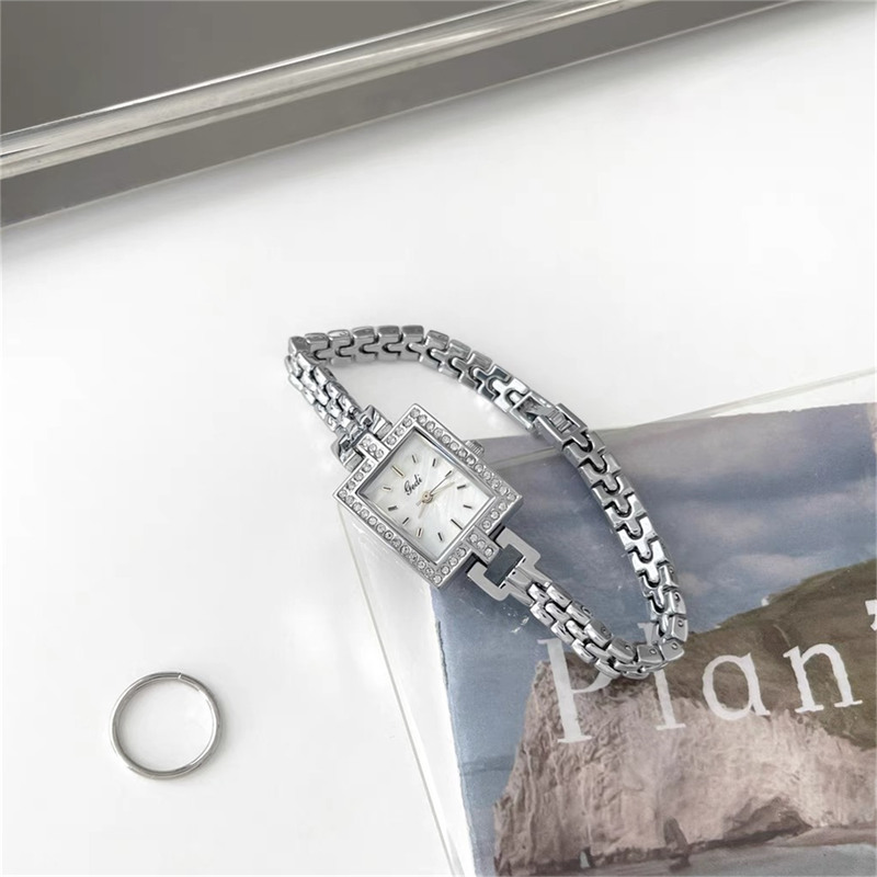 Dainty Silver Rectangle Face Stainless Steel Bracelet Watch