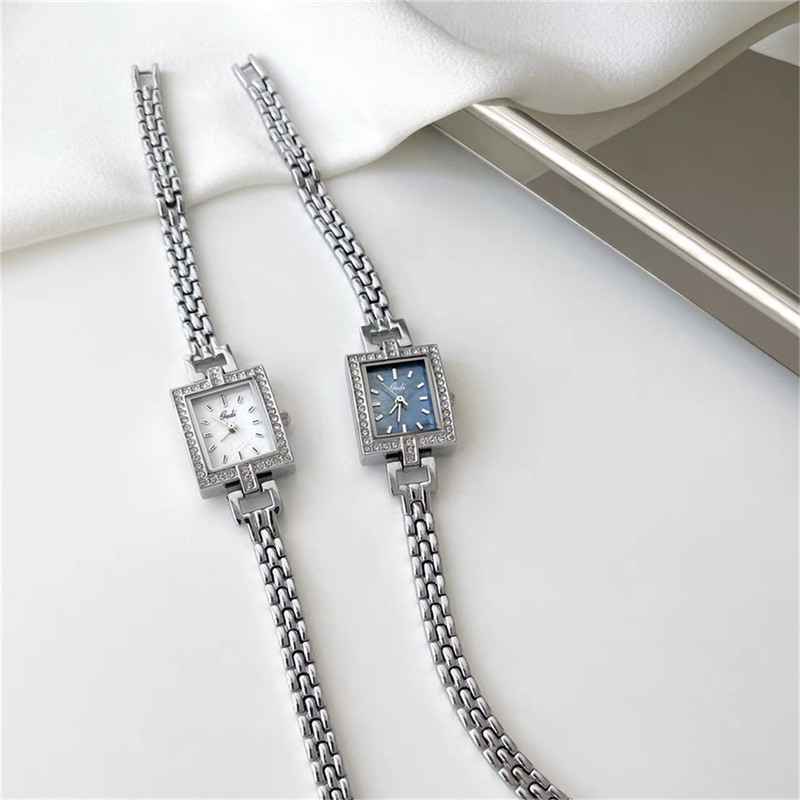 Dainty Silver Rectangle Face Stainless Steel Bracelet Watch