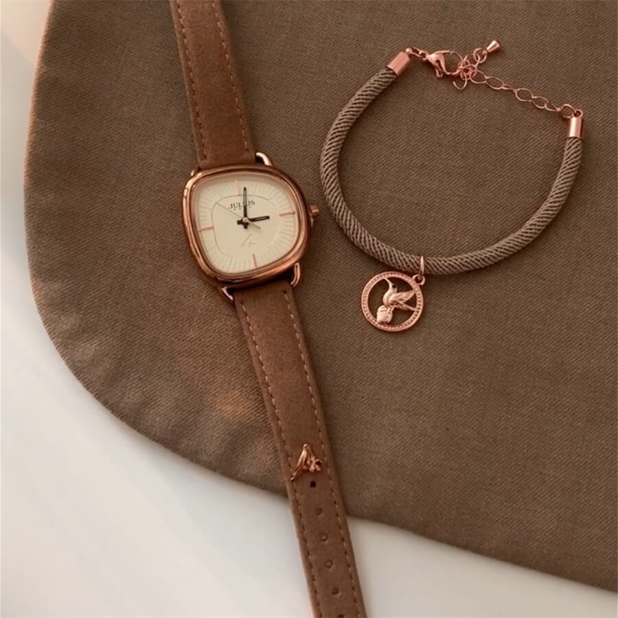 283-04.jpg Green/Brown Leather Watch Bracelet Set