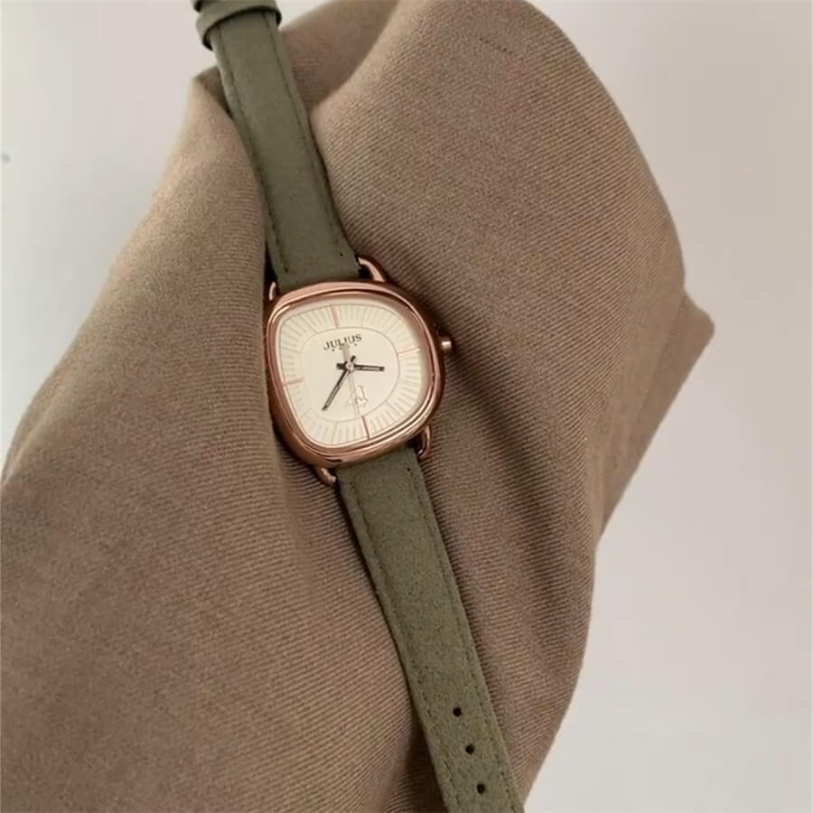 Green/Brown Leather Watch Bracelet Set