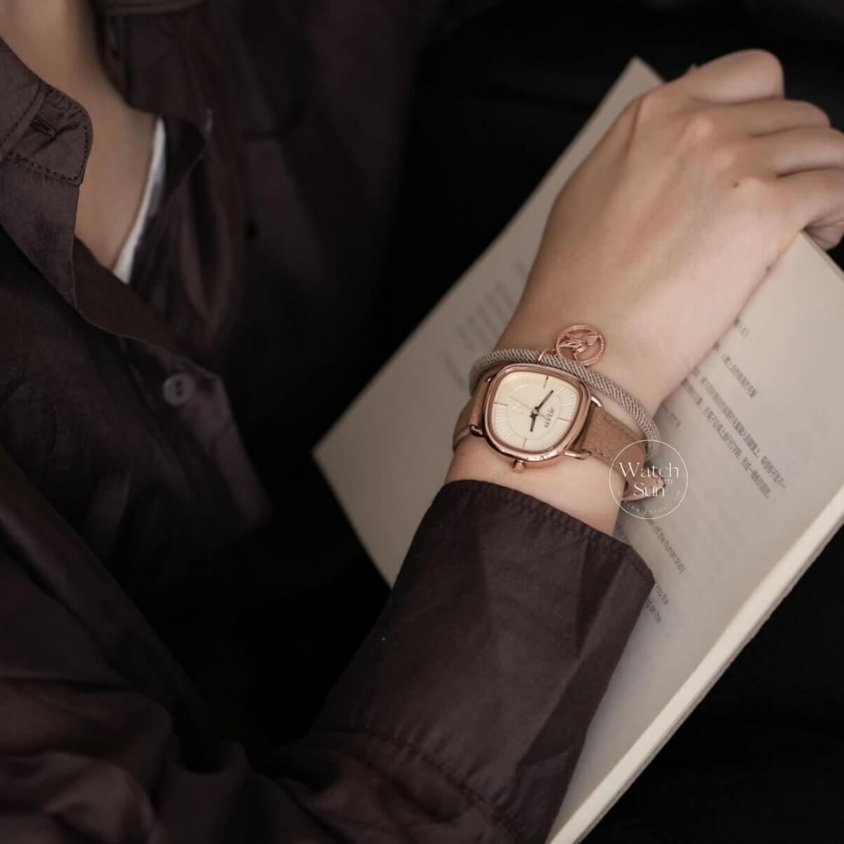 Green/Brown Leather Watch Bracelet Set