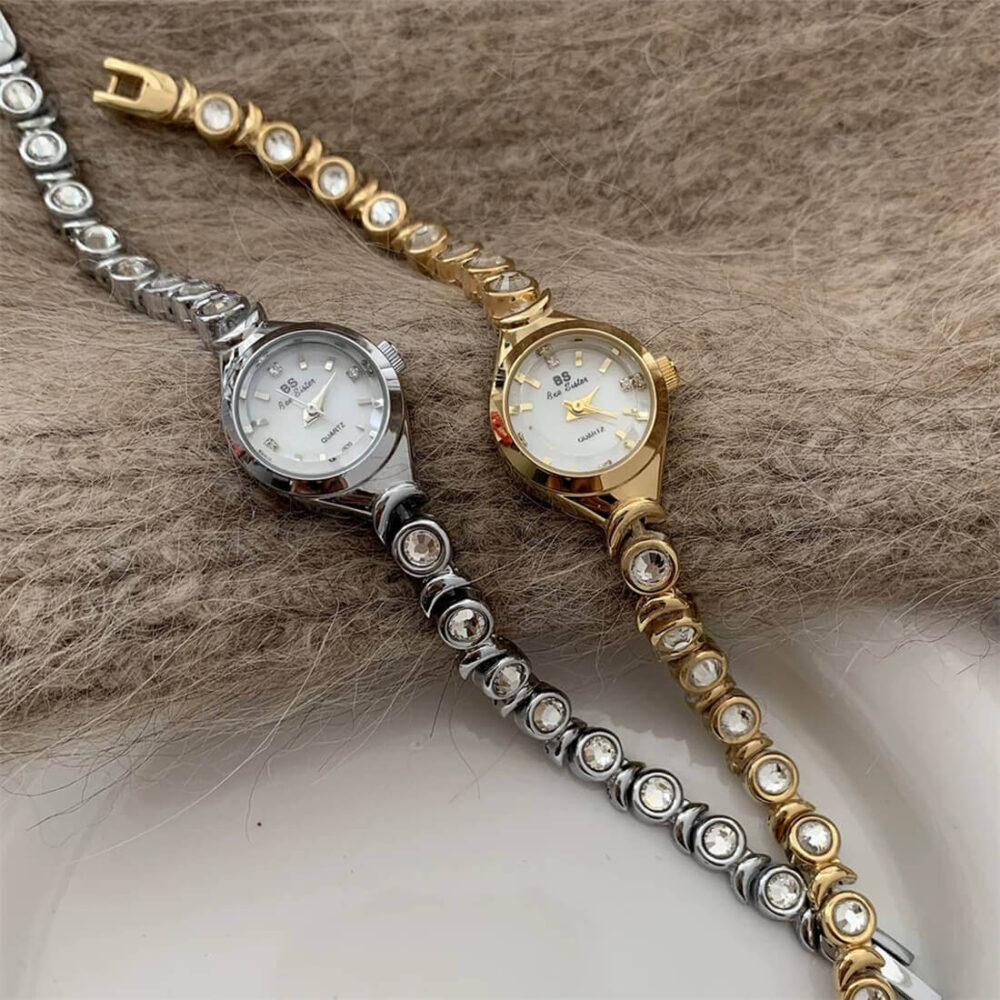 Round Face Gold Zircon Bracelet Watch