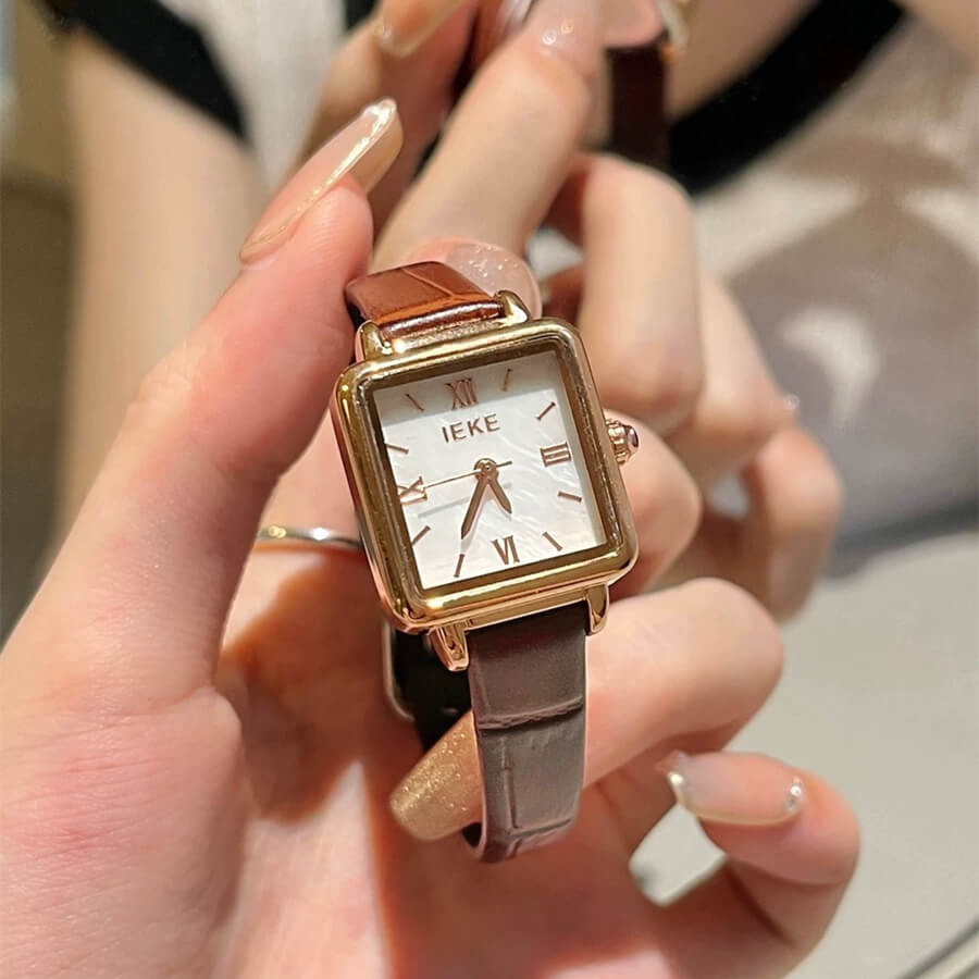 Chic Style Square Face Brown Leather Watch