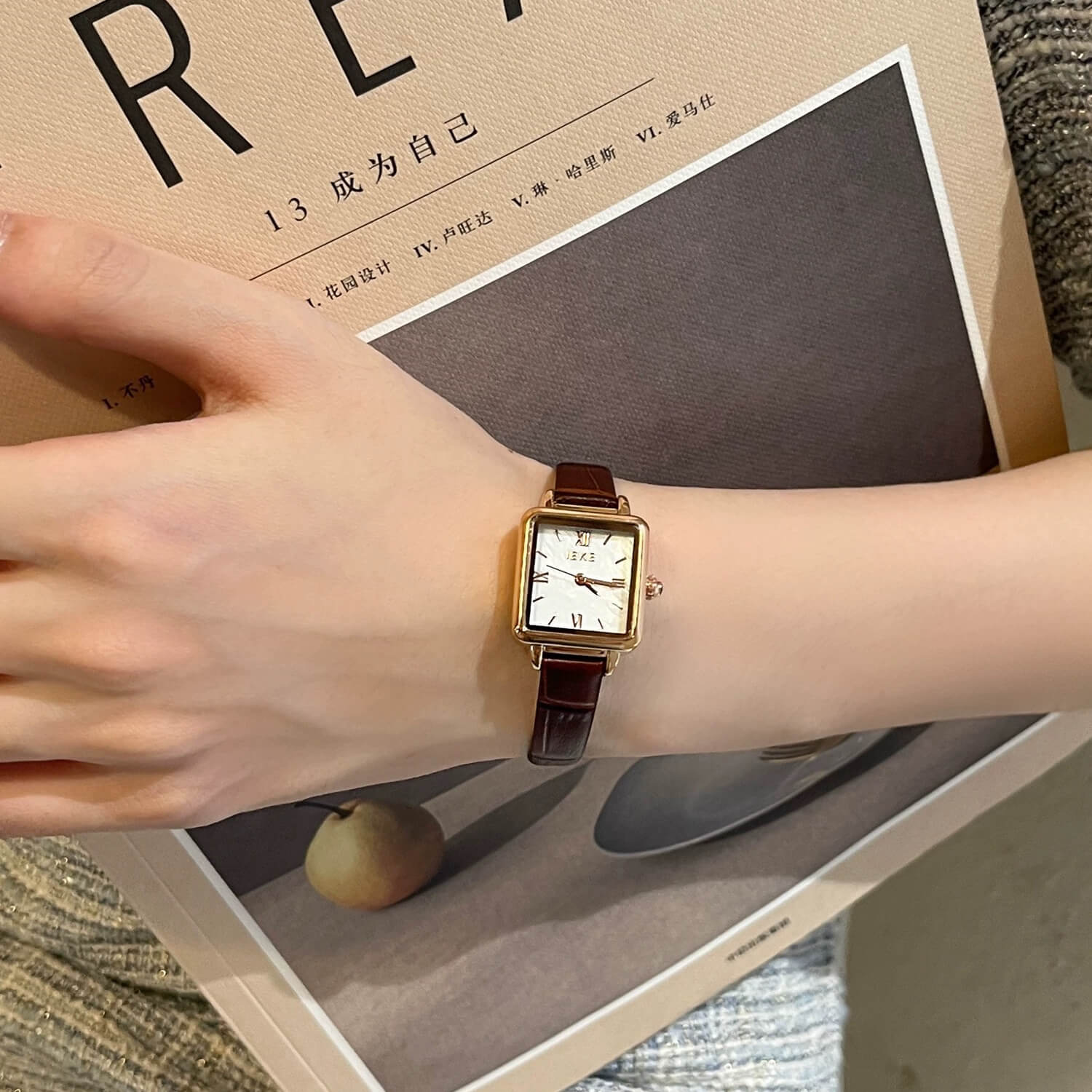 Chic Style Square Face Brown Leather Watch