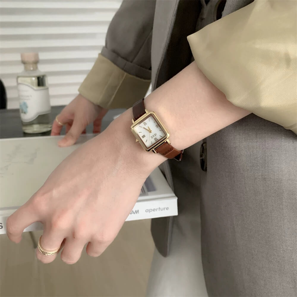 Chic Style Square Face Brown Leather Watch