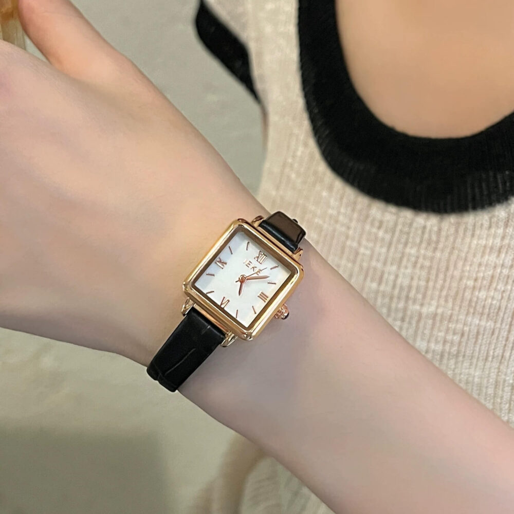 299-06.jpg Chic Style Square Face Brown Leather Watch