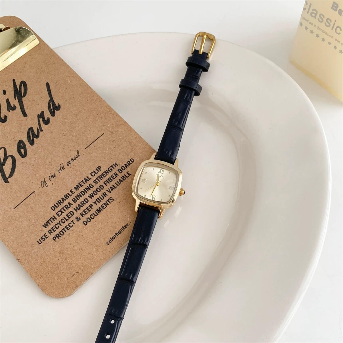 Square Face Brown/Black Leather Watch