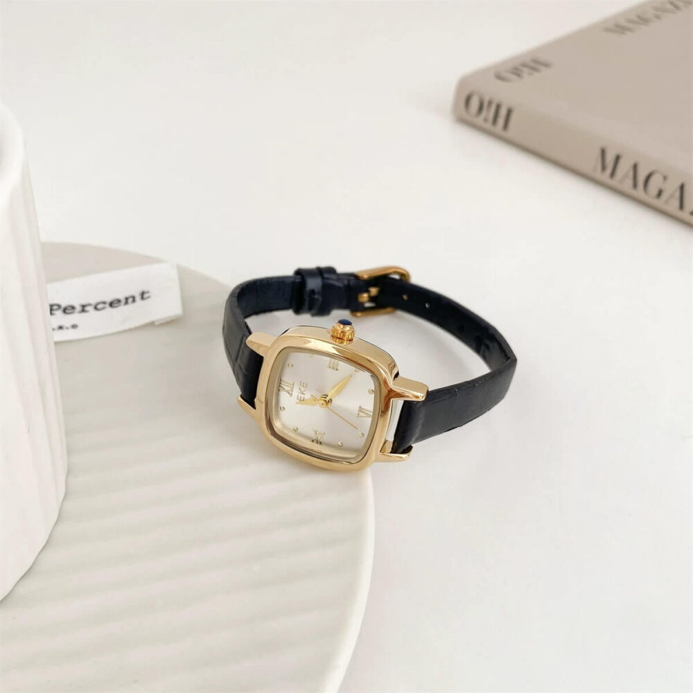303-09.jpg Square Face Brown/Black Leather Watch