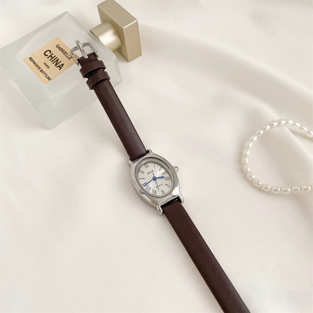Classic Oval Face Brown/Black Leather Watch
