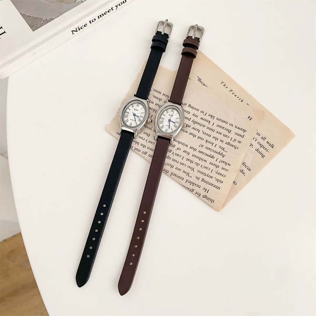 Classic Oval Face Brown/Black Leather Watch