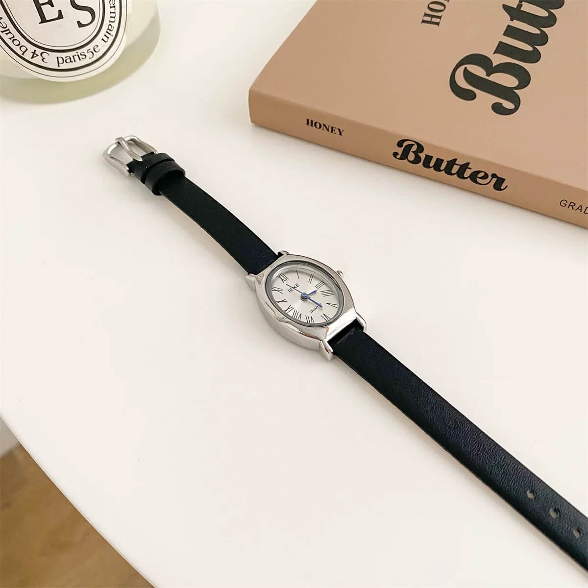 Classic Oval Face Brown/Black Leather Watch