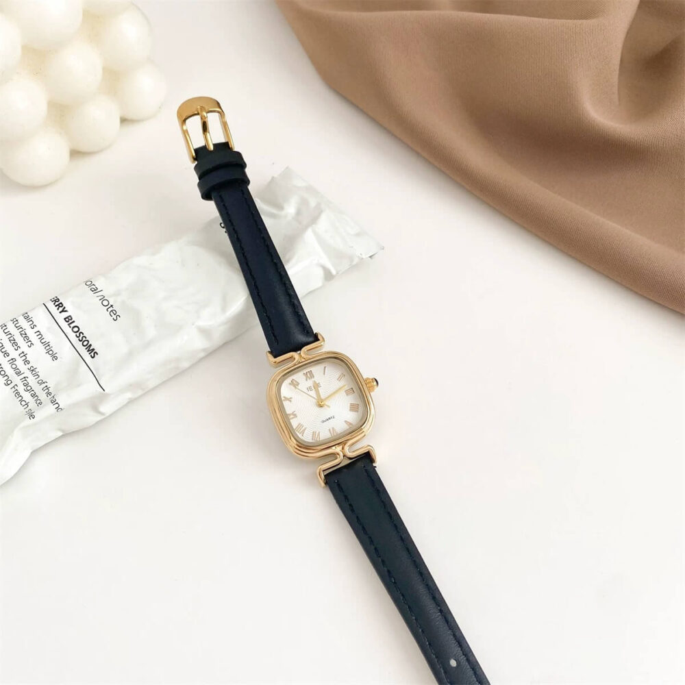 Chic Style Square Face Brown/Black Leather Watch