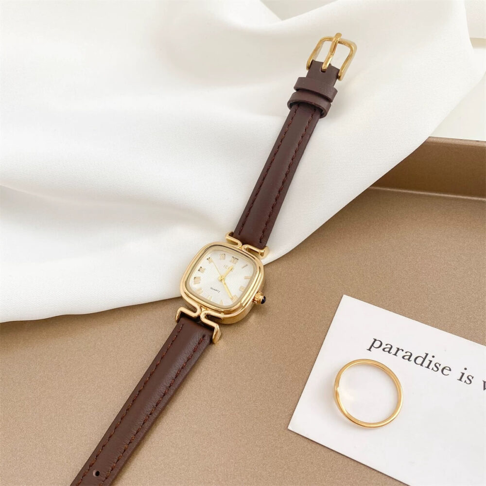 306-07.jpg Chic Style Square Face Brown/Black Leather Watch