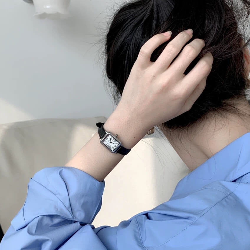 Classic Square Face Brown/Black Leather Watch