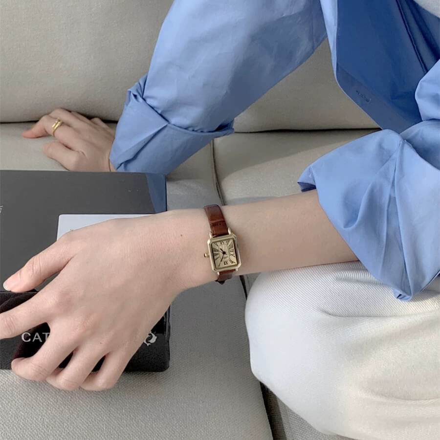 Classic Square Face Brown/Black Leather Watch