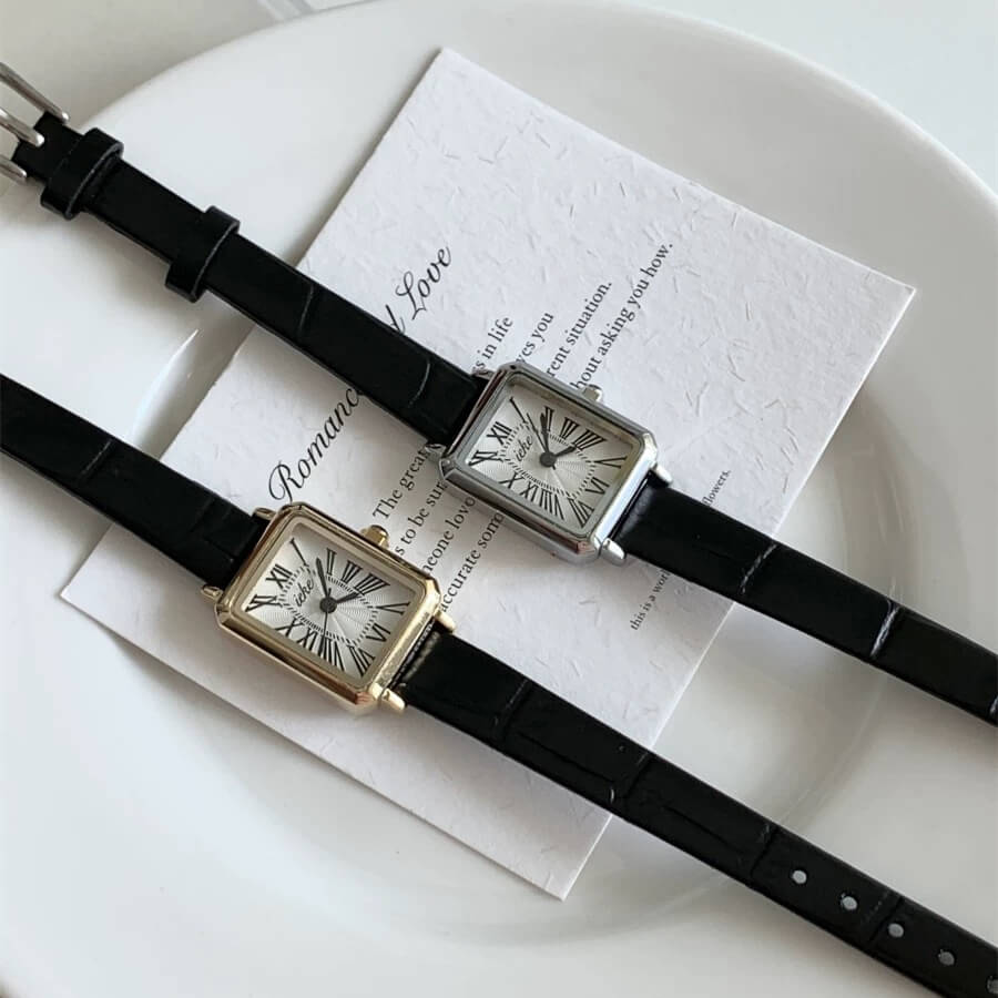 Classic Square Face Brown/Black Leather Watch