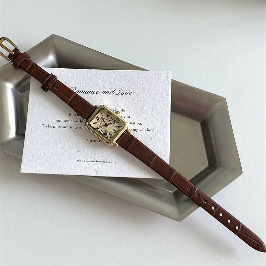 307-4.jpg Classic Square Face Brown/Black Leather Watch