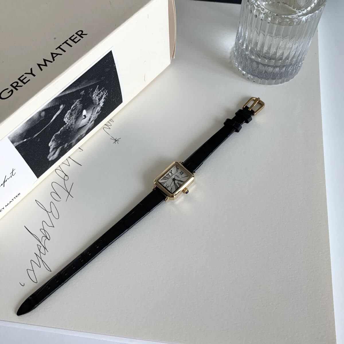 Classic Square Face Brown/Black Leather Watch