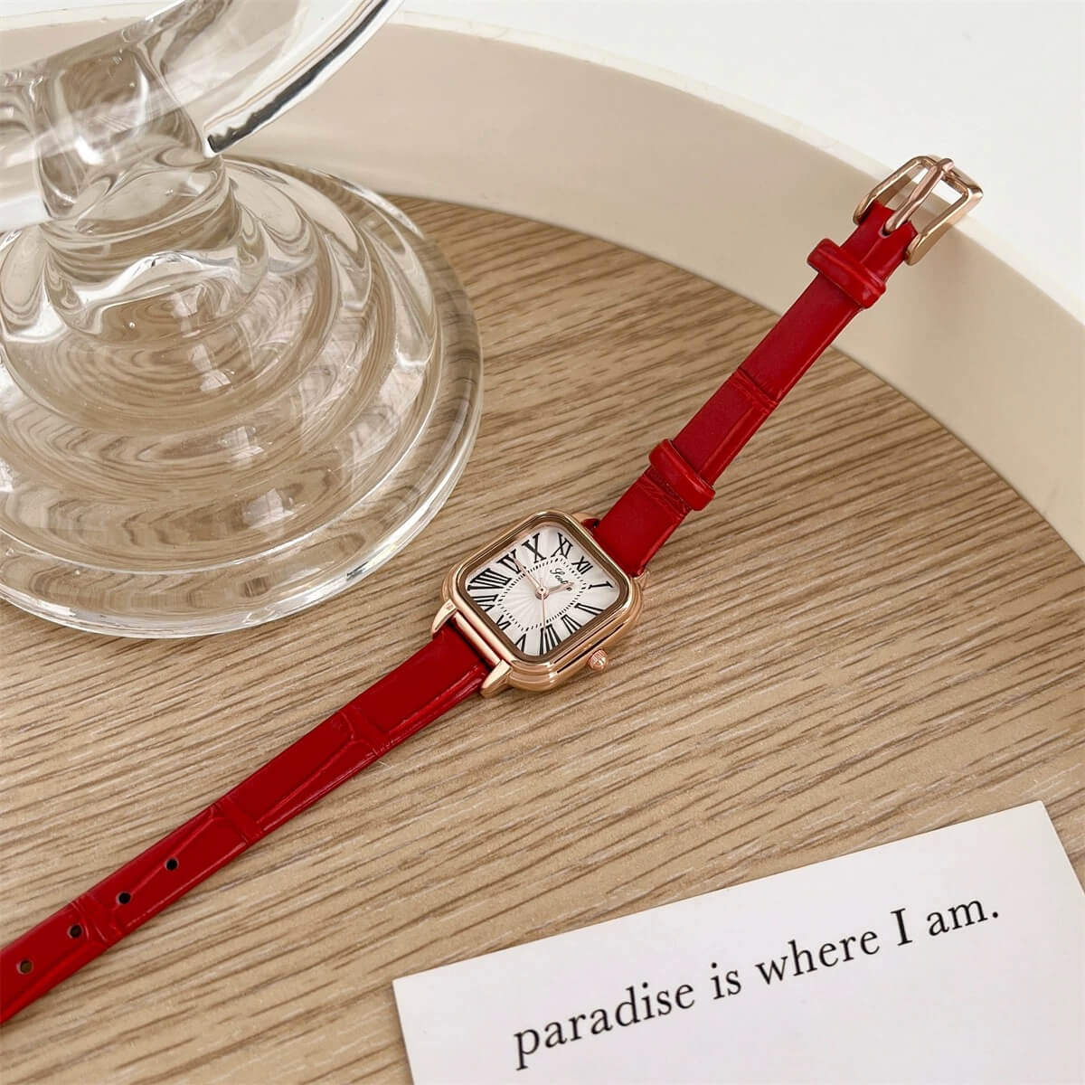 Danity Square Face Brown/Black/Red Leather Watch