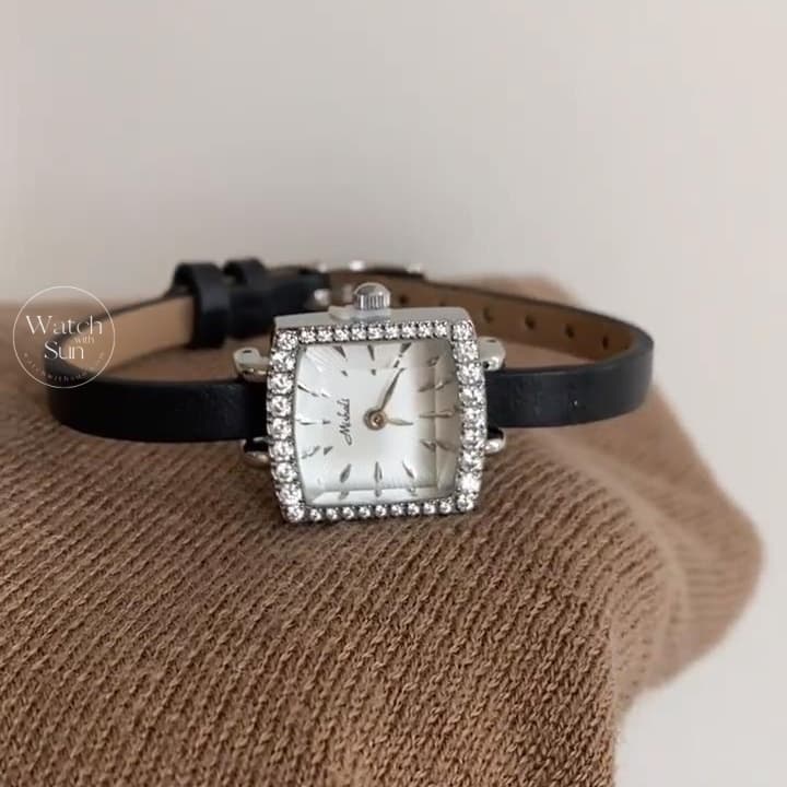 Classic Black Shining Square Face Genuine Leather Watch