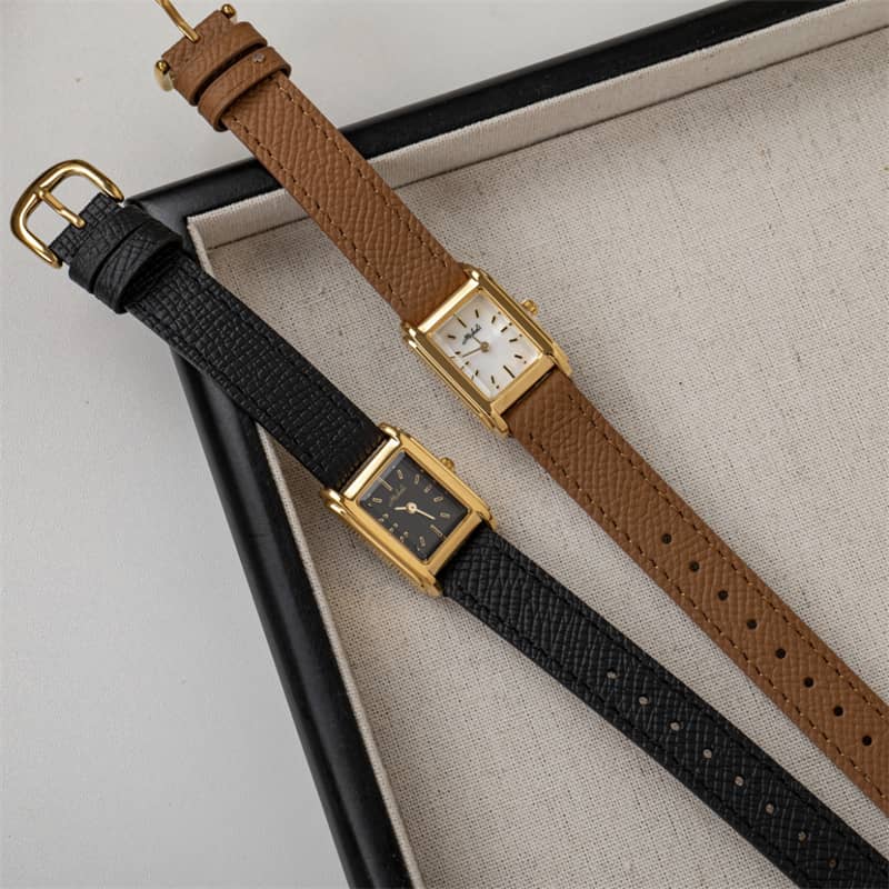 Minimalist Style Brown/Black Square Leather Wristwatch