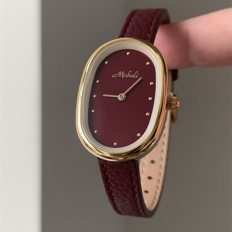 watch-350-04.jpg Vintage Style Red Brown Oval Genuine Leather Watch