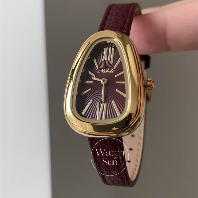 Vintage Style Brown Snake Head Shape Leather Watch