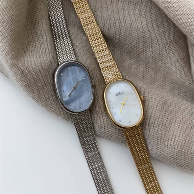 Classic Gold/Silver Oval Disc Bracelet Ladies Watch